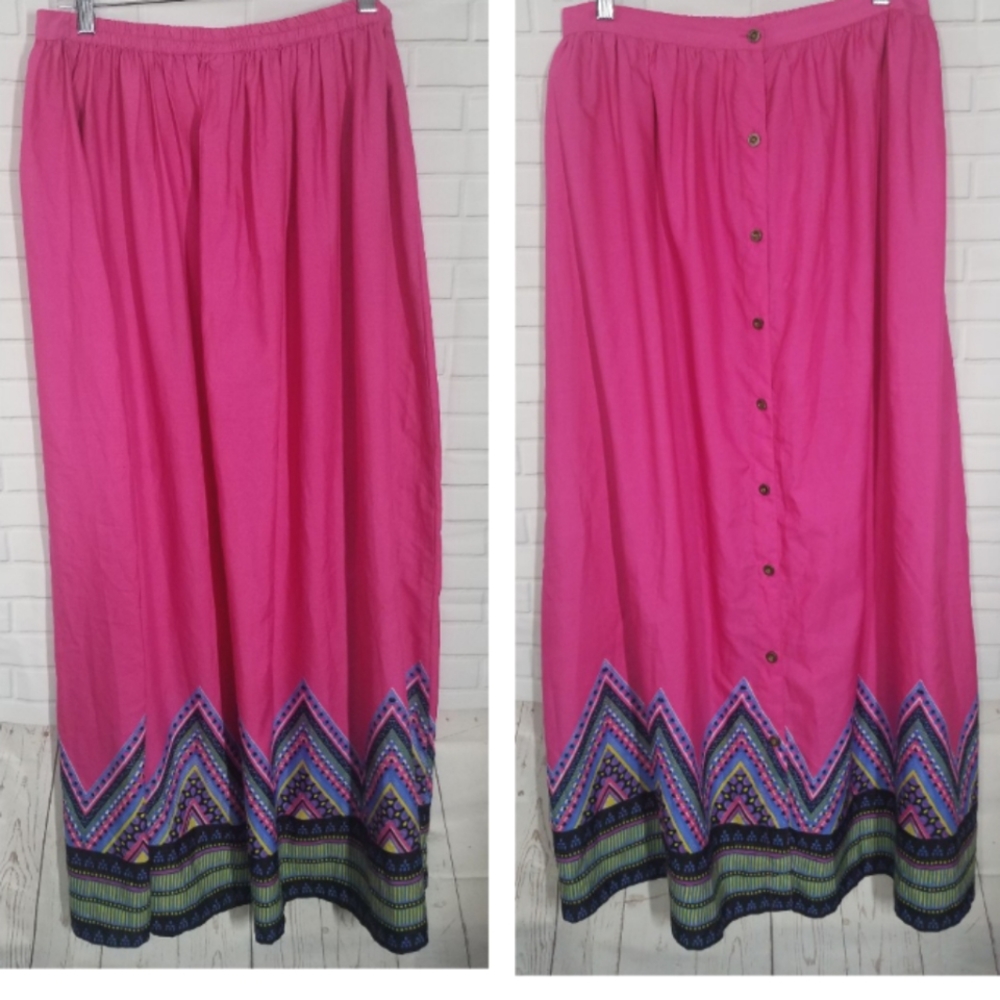 Pink Long Patterned Skirt
